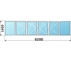 Теплое окно на балкон Rehau 6200x1400